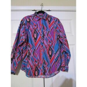 Vintage Wrangler Shirt Mens Medium Multicolor Aztec Southwestern Pearl Snap 90s